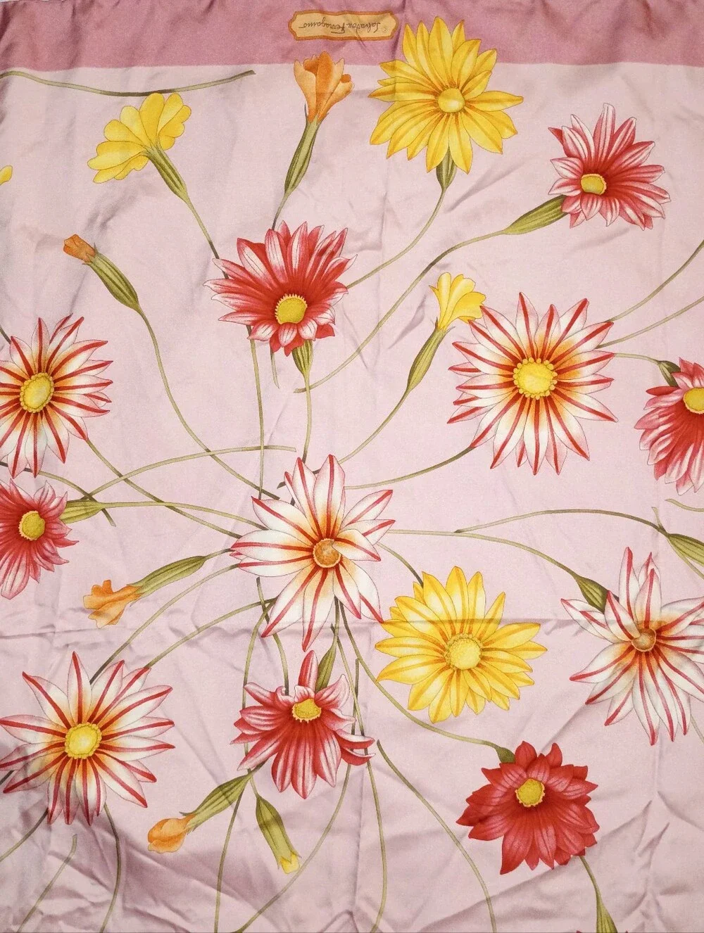 Vintage Salvatore Ferragamo Pink Floral Silk Square Scarf Made In Italy Women's